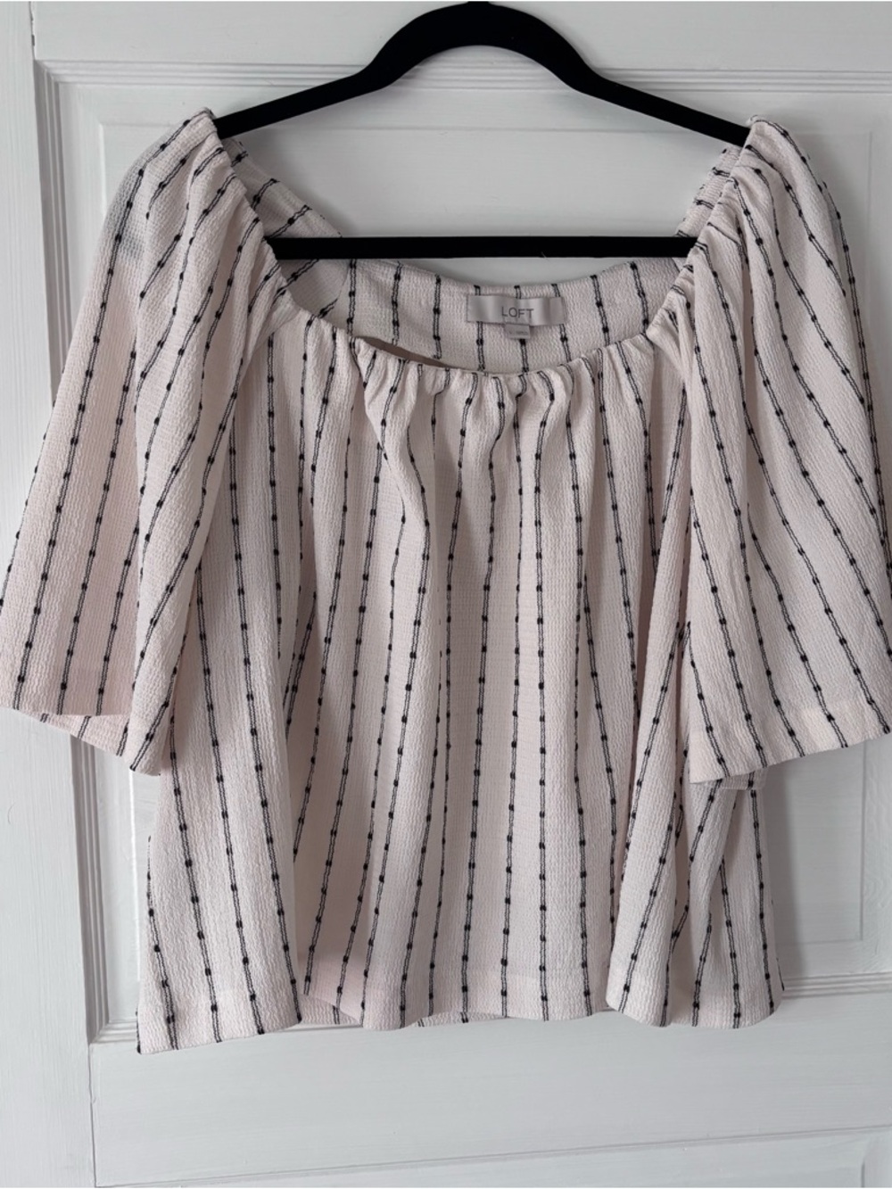LOFT Cream Striped Peasant Top
